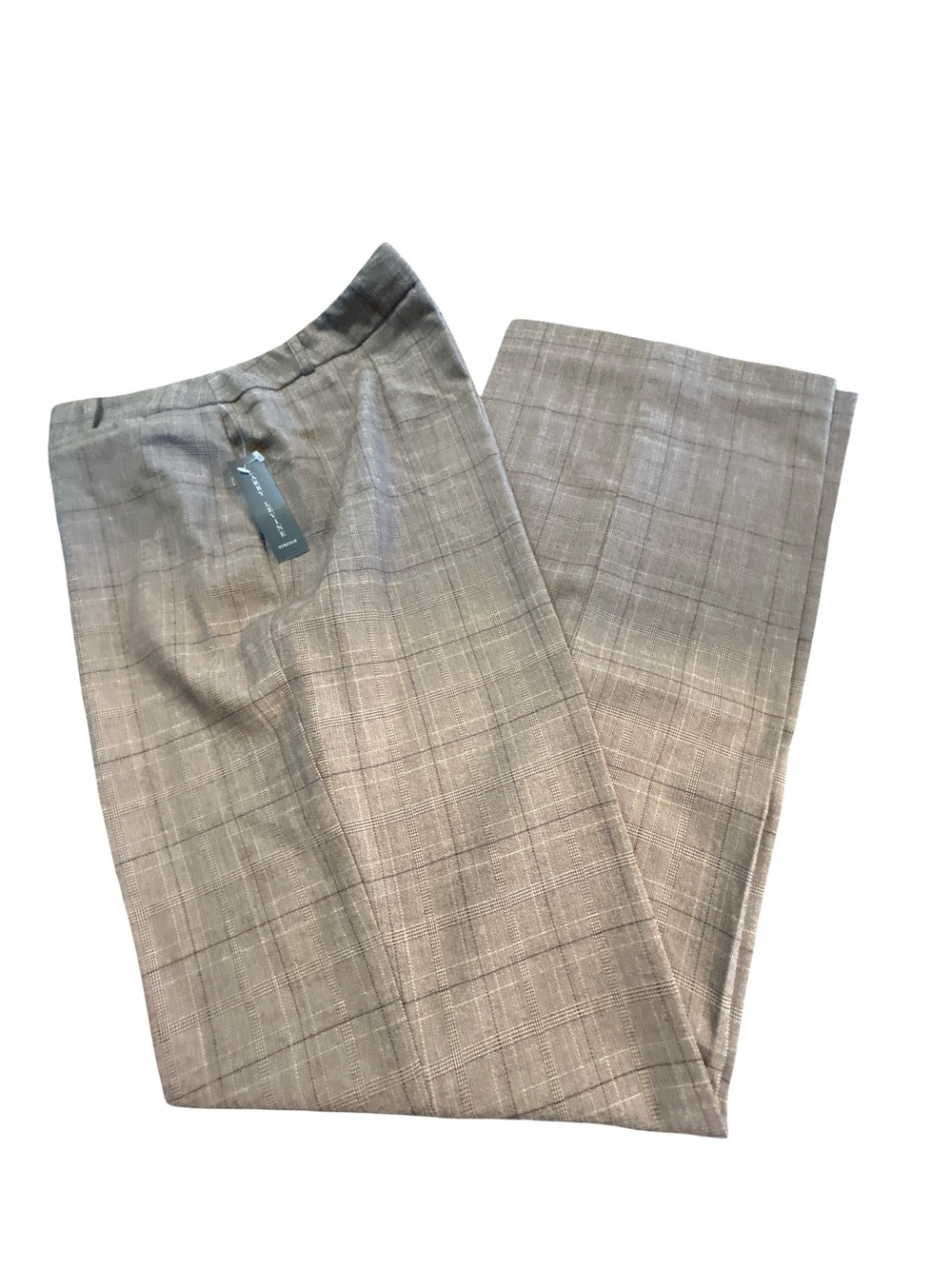 NWT Larry Levine Brown Plaid Wide Leg Trousers Size 12 Career Dress Pants